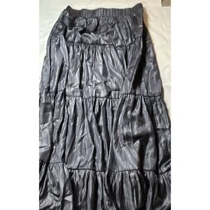 Philosophy Gray Satin Layered A-Line Long Skirt XS Elastic Waist Lightweight